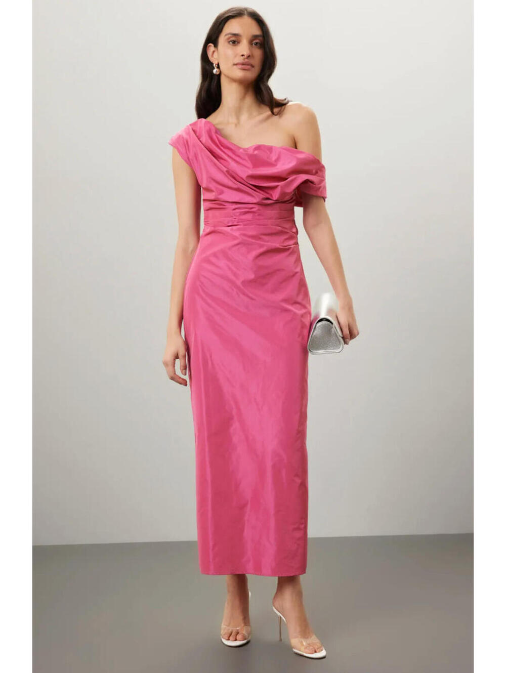 NWT $600 STAUD Andrea Dress Pink Off‑Shoulder Taffeta Midi Gown Dress 00/XXS
